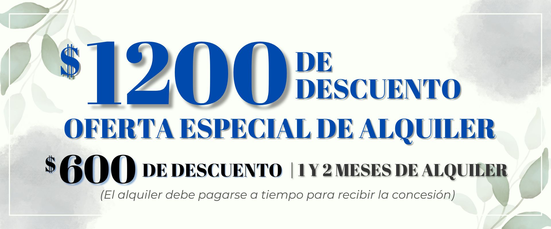 $1200 off Rent Special $600 off 1st and 2nd month's rent (Rent has to be paid on time to receive concession)**